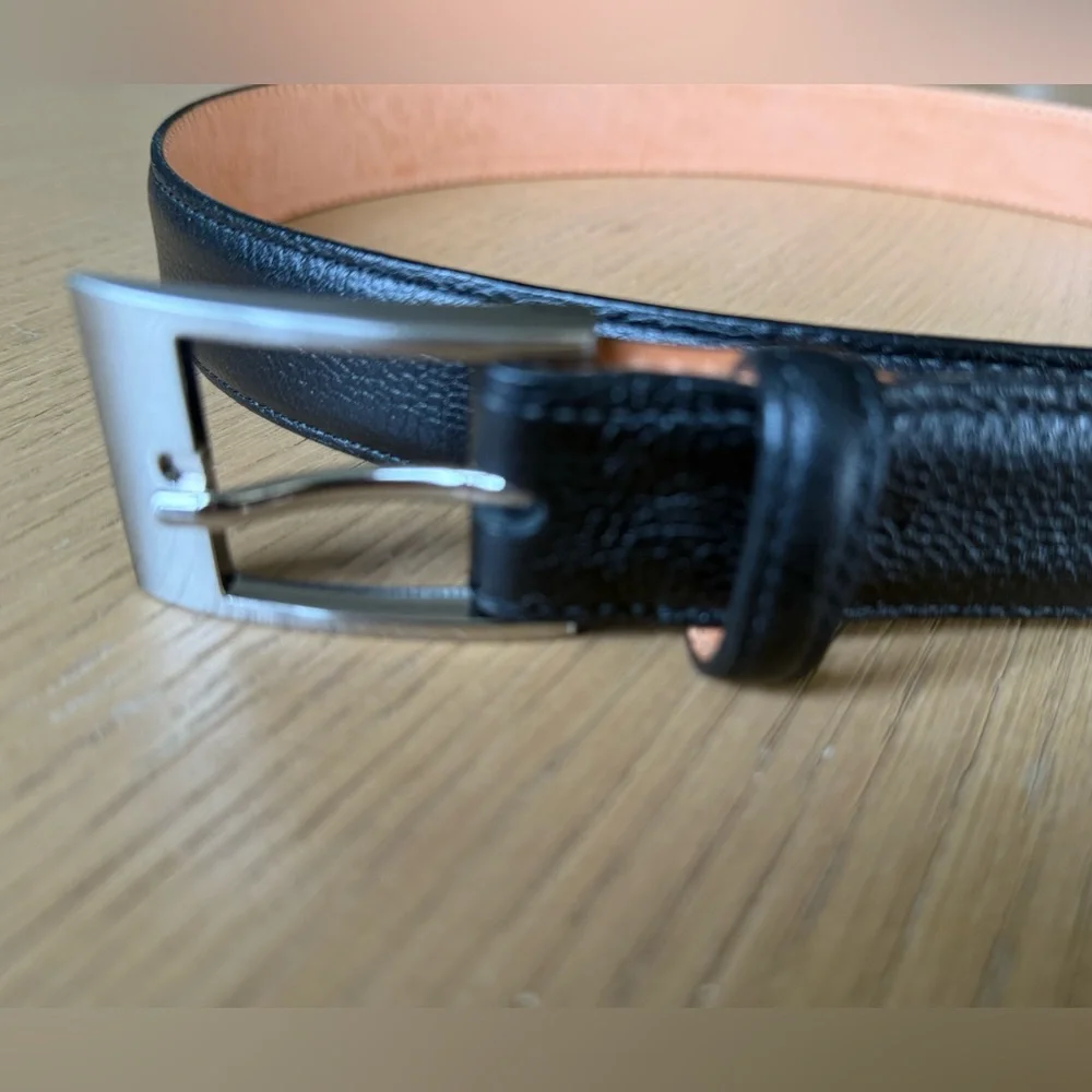 New! MARTIN DINGMAN Embossed Scotch Grain Nickle Hardware Leather Belt Size 38